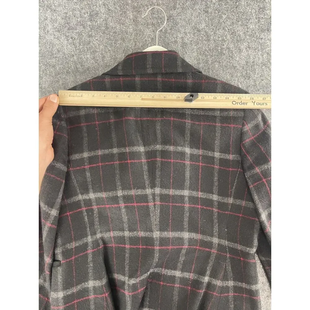 Talbots Blazer Jacket Womens 8 Black Plaid Sport Coat Wool Blend N267